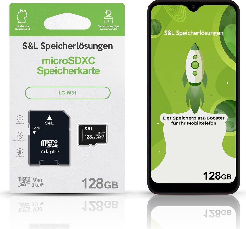 microSD Speicherkarte S&L für LG W31 - Speicherkapazität: 128 GB