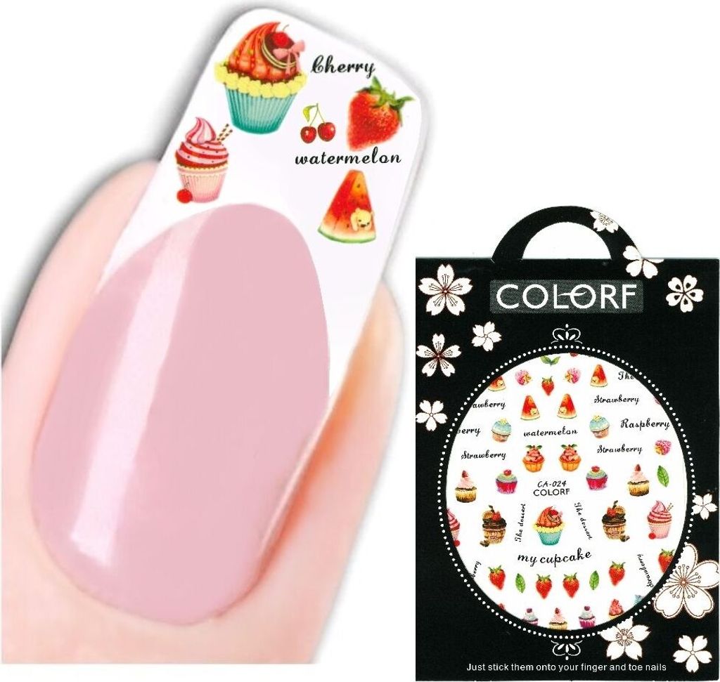3D Nagel Sticker Nail Art Aufkleber Cupcake Erdbeeren Törtchen Aufkleber
