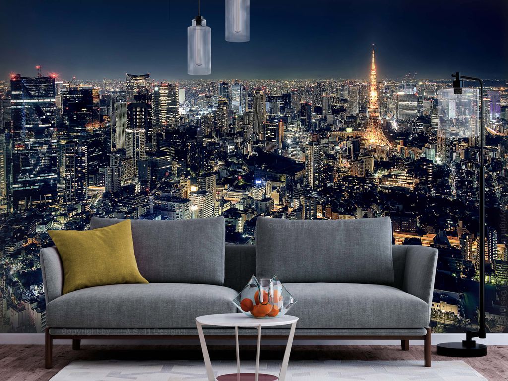 Vlies Fototapete Tokyo bei Nacht 400x280 cm Tapeten Wandtapete XXL Stadt Weltstadt Panorama Wolkenkratzer d-B-10006-a-a