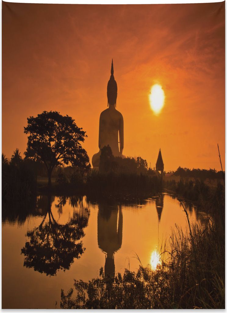 Abakuhaus asiatisch Wandteppich, Fluss-Sonnenuntergang-thailändische Kultur aus Weiches Mikrofaser Stoff Kein Verblassen Klare Farben Waschbar, 11...