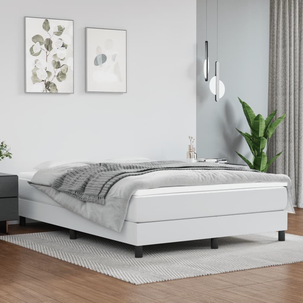 "Rabatt" Boxspringbett mit Matratze - 2 Personen - Strapazierfähiger Stoff - Weiß 140x190 cm Kunstleder - Klassische Betten CC7194
