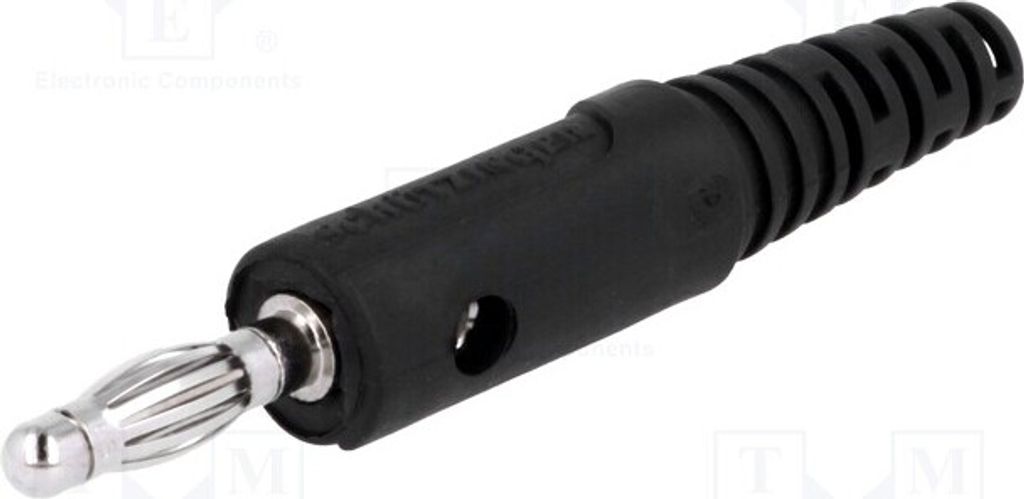 1x Stecker 70VDC 32A schwarz 4mm Bananen 33VAC L. ges: 65,5mm FK 8 S NI / SW Bana