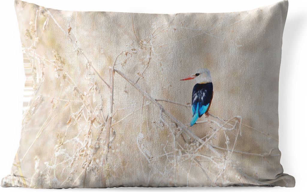 MuchoWow Outdoor Kissen - Hervorragendes Foto eines Graukopf-Eisvogels in der trockenen afrikanischen Landschaft - 50x30 cm - Wetterfest - Lounge...