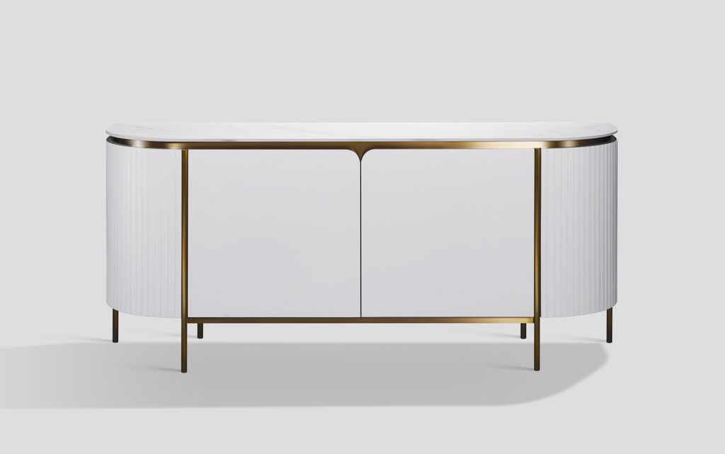 Stilig ST121 Kommode, gebrochenes Weiß, Goldakzente, 180x40x90 cm