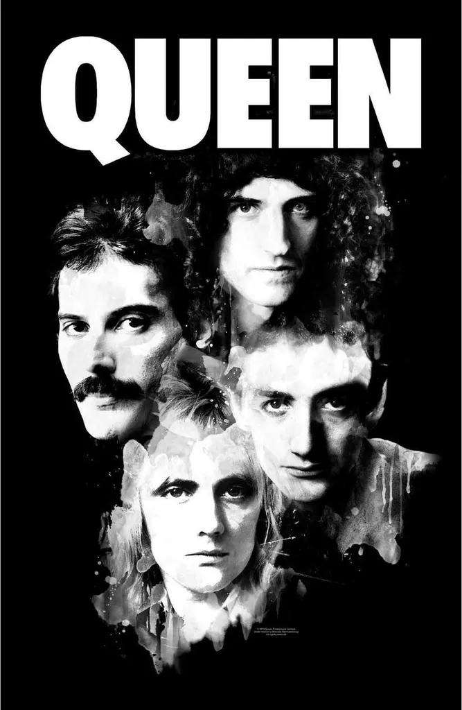 Poster Queen grand format 106x70 cm tissu lavable noir et blanc RO129