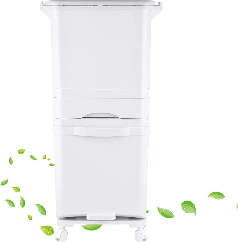 Poubelle de cuisine à pédale 60L tri sélectif sec et humide en ABS
