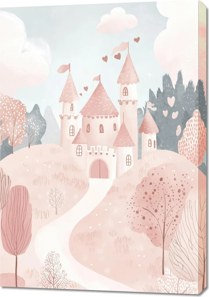 Décoration Château Rose 70x100 cm - Tableau Haute Qualité Chambre Fille