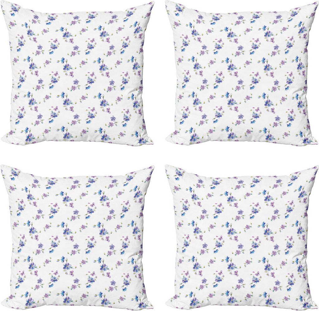 ABAKUHAUS Garten Kissenbezug Set (4 Stück), Braut Romantische Knospen, Moderner Doppelseitiger Digitaldruck, 60 cm x 60 cm, Lila Blau Rosa