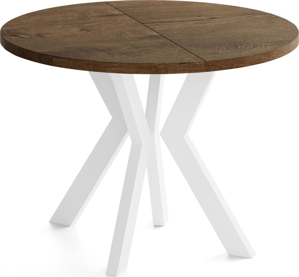 Runder Esstisch Ausziehbar 90-190 cm – Verlängerbar, für 5-9 Personen mit Weißen Holzbeinen – Tisch für Wohnzimmer & Esszimmer in Eiche Bra...