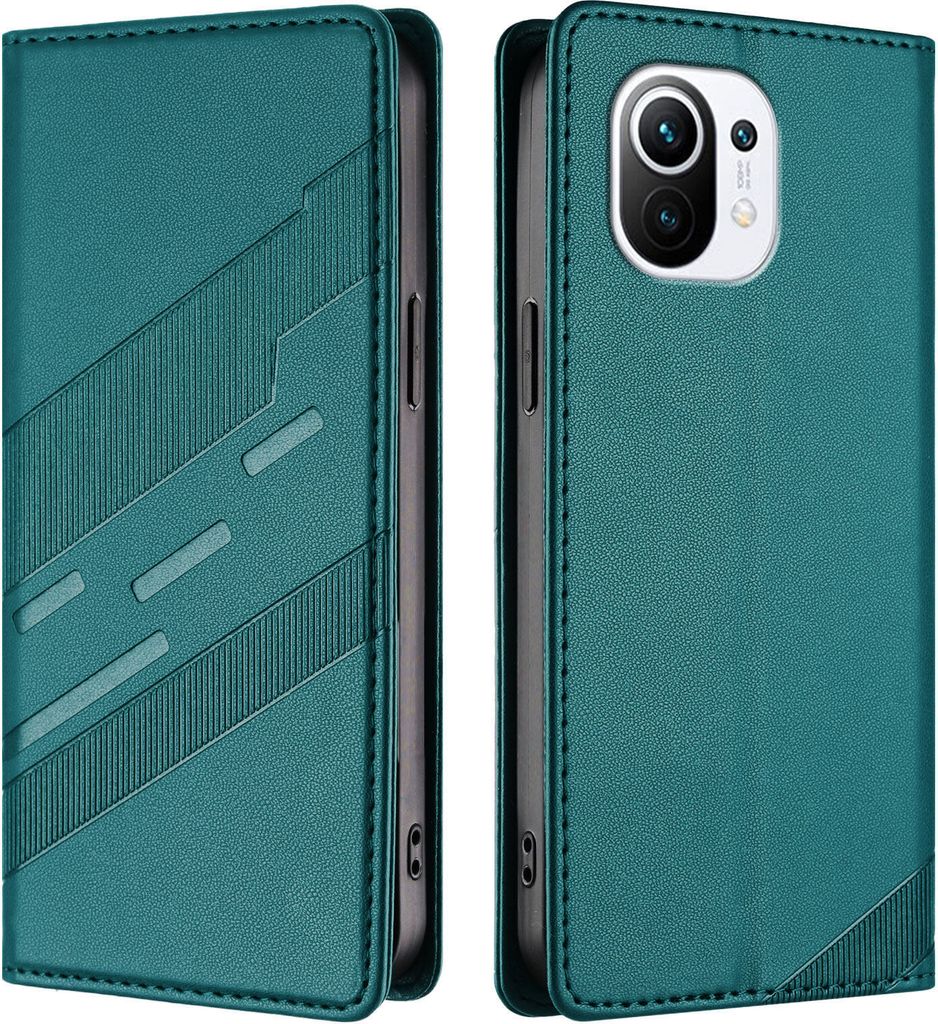 Hülle für Xiaomi Mi 11, Kunstleder Brieftaschen Handyhülle mit Kartenfach und Standfunktion Grün