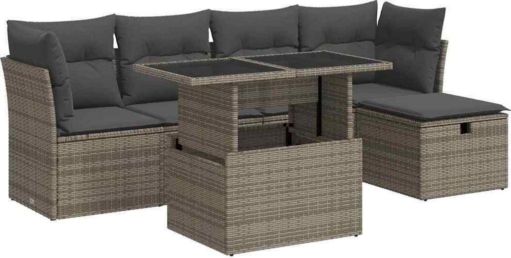 vidaXL 6-tlg. Garten-Sofagarnitur mit Kissen Grau Poly Rattan