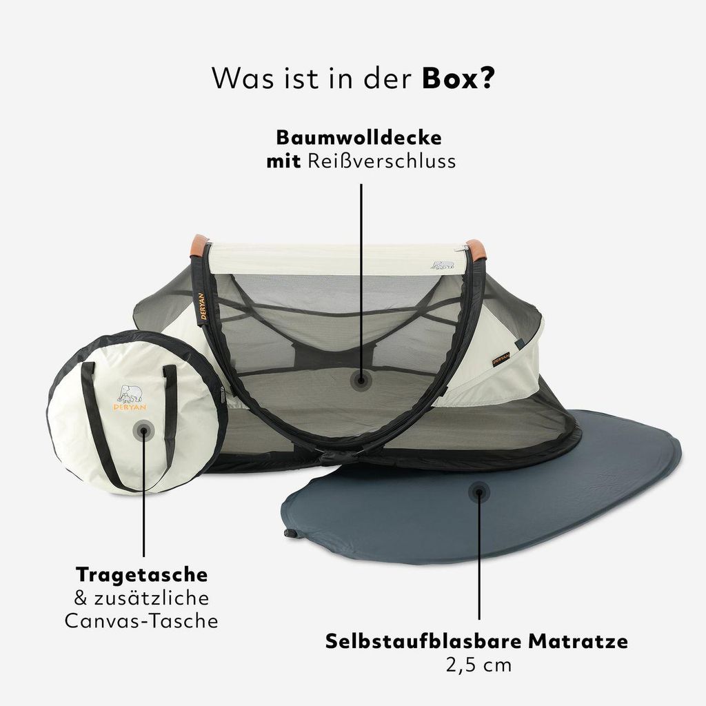 DERYAN Peuter Luxe Reisebett mit Matratze – Faltbares Kinderreisebett – Ivory