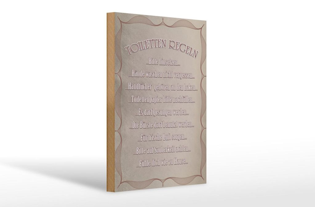Holzschild Spruch 20x30cm Toiletten Regeln bitte hinsetzen