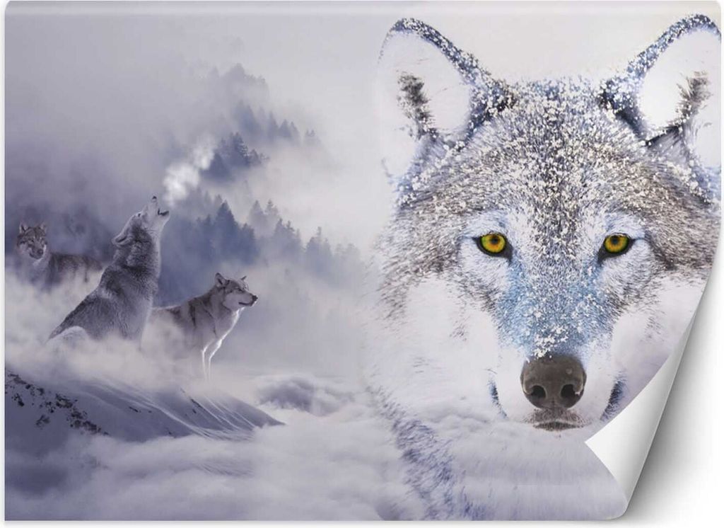 Vlies fototapete Wölfe im Winterwald im Nebel 150x105 cm Feeby Grau inkl. Kleber einfache Montage
