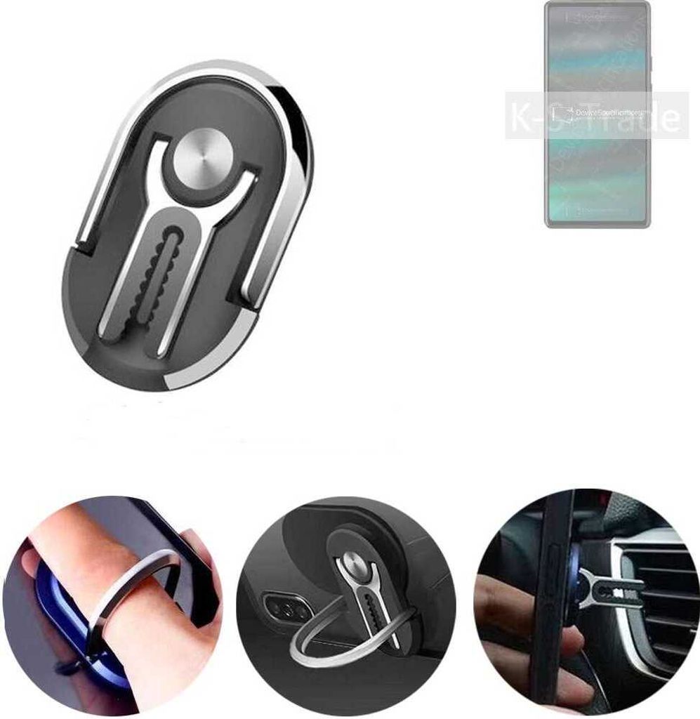 K-S-Trade 3in1 Smartphone-Ring Handy-Ring kompatibel mit Google Pixel 6a Fingerhalterung Handyring Tischständer Lüftungsgitter-Halterung Tisch