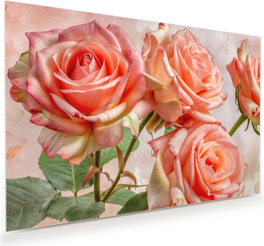 Glasbild 60x40cm in XXL für Wohnzimmer, Schlafzimmer Motiv Rosen Bouquet