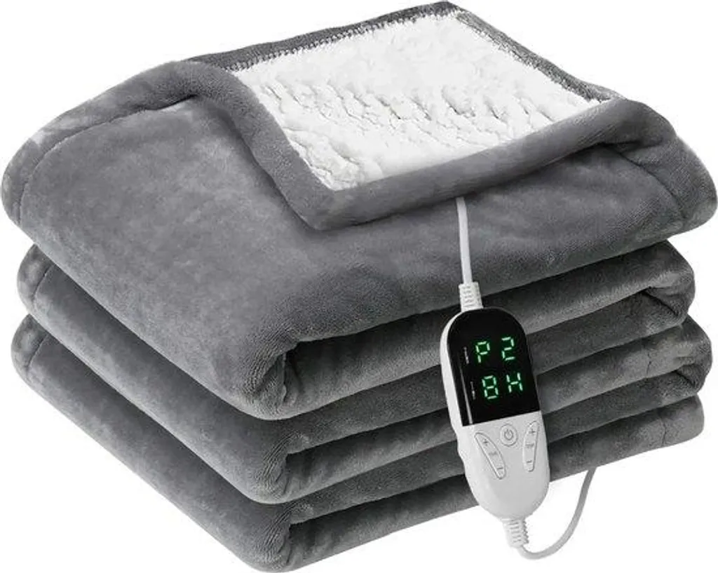 Plaid chauffant électrique 150x180 cm gris avec arrêt automatique sécurisé