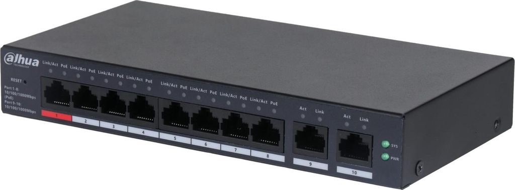 Dahua CS4010-8GT-60 Managed Netzwerk Switch L2 10 Ports Gigabit 8 PoE 60W Schwarz