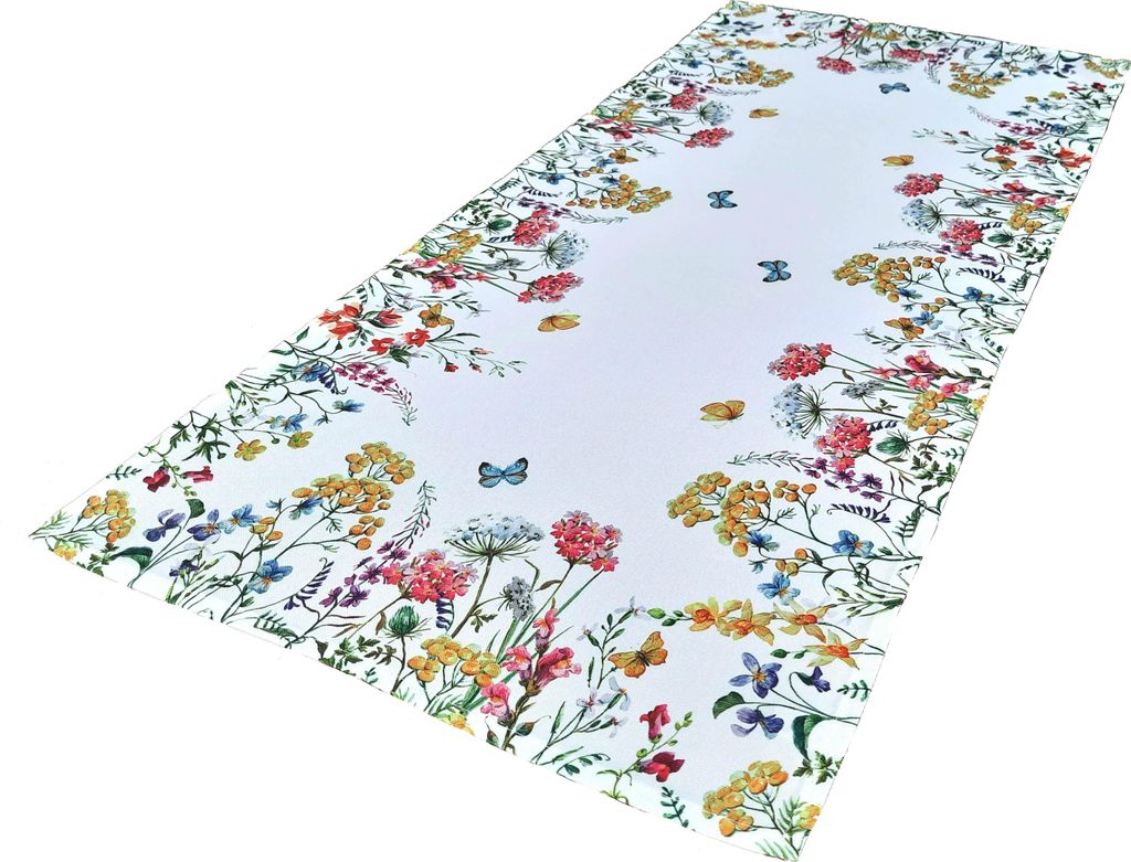 Tischläufer, weiß mit bunten Blumen, rechteckig, 40 x 85 cm, für Couchtisch/Kommode
