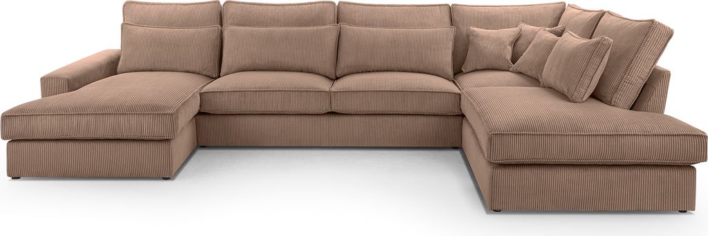 BETTSO Ecksofa Großes U Form Couch Couchgarnitur Eckcouch Sofa Ecksofa mit Kissen und Armlehnen aus Cordstoff VALENTINO U Braun Links