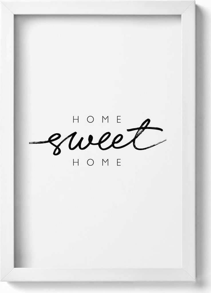 Dekorative Aufschrift für die Wohnung „Home, sweet home“– Wandbild mit Rahmen – Gerahmtes Bild – Wanddekoration – 20x30 cm – Weiß