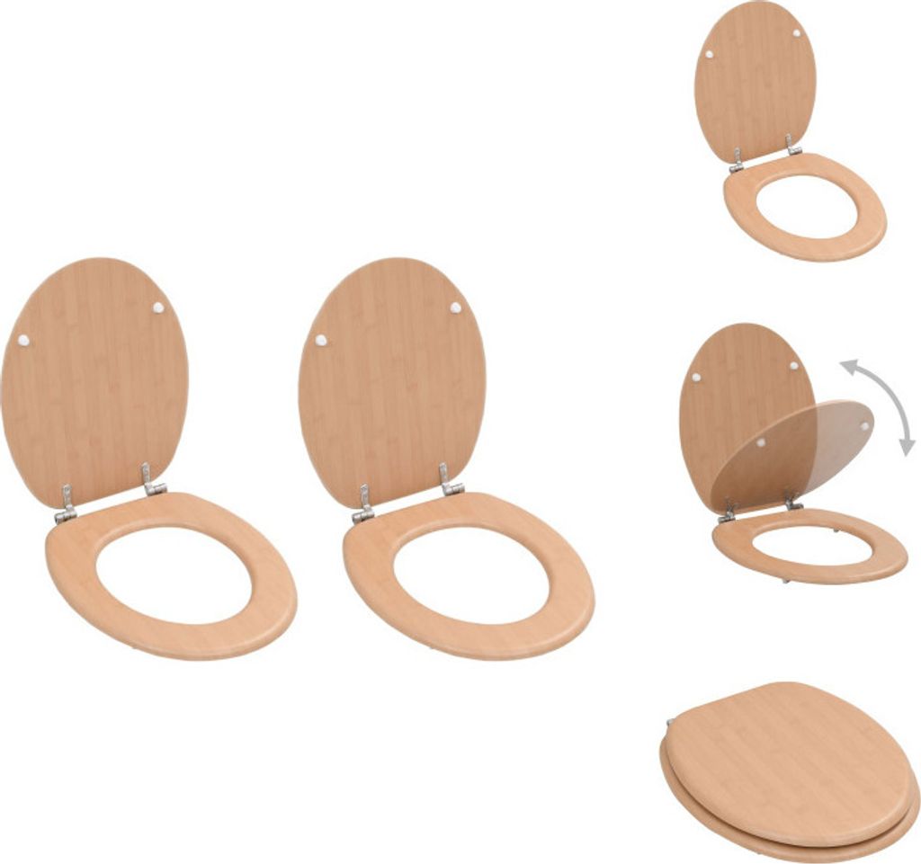 vidaXL Toilettensitze 2 Stk. mit Deckel MDF Bambus-Design - Produktbild 