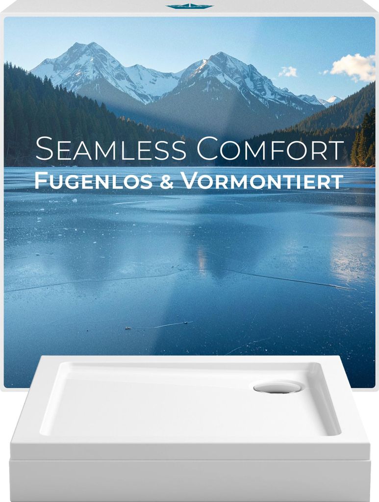 Calmwaters Duschwanne 80x80 cm Komplettset mit Schürze & Ablaufgarnitur, Schürze & Wannenfüße vormontiert, flach, 01SL6217
