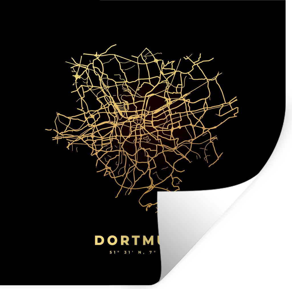 MuchoWow Wandtattoo Wandsticker Wandaufkleber Stadtplan - Dortmund - Gold - Karte 30x30 cm Selbstklebend und Repositionierbar - Repositionierbar ...