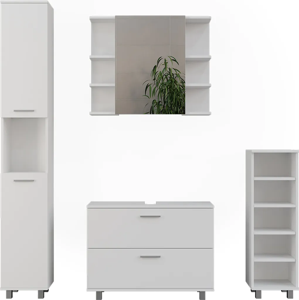Meuble de salle de bain Vicco Ilias Blanc 4 pièces, Modèle 55519 Chic