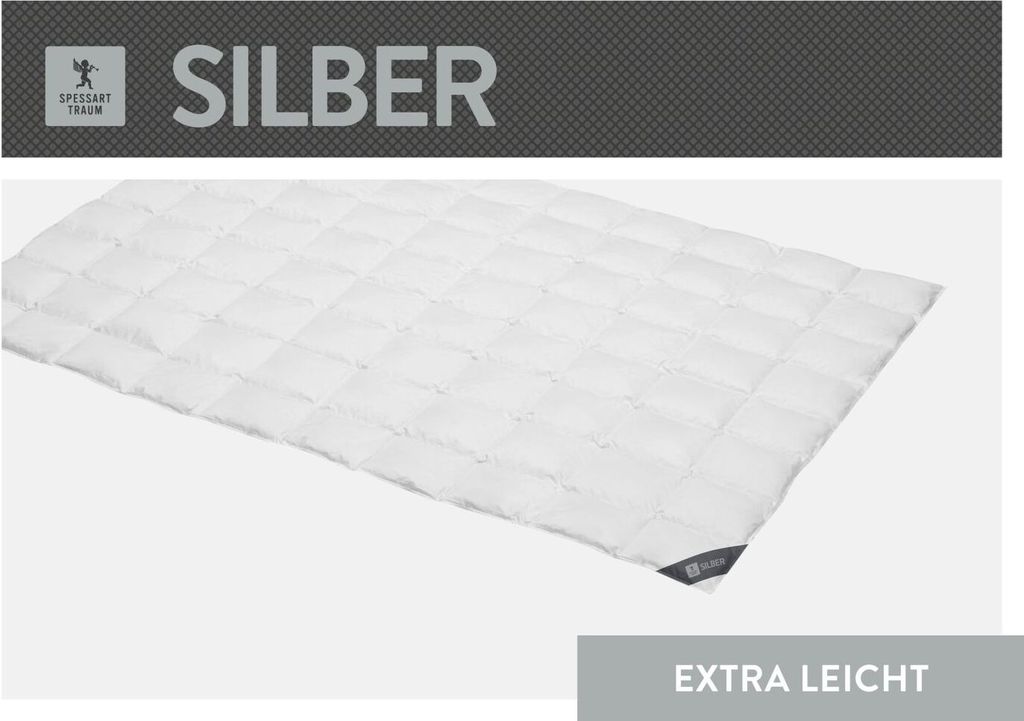 Spessarttraum Daunendecke Silber, Füllung: 100% Daunen, Bezug: 100% Baumwolle Größe 200 x 220 cm Wärmeklasse extraleicht