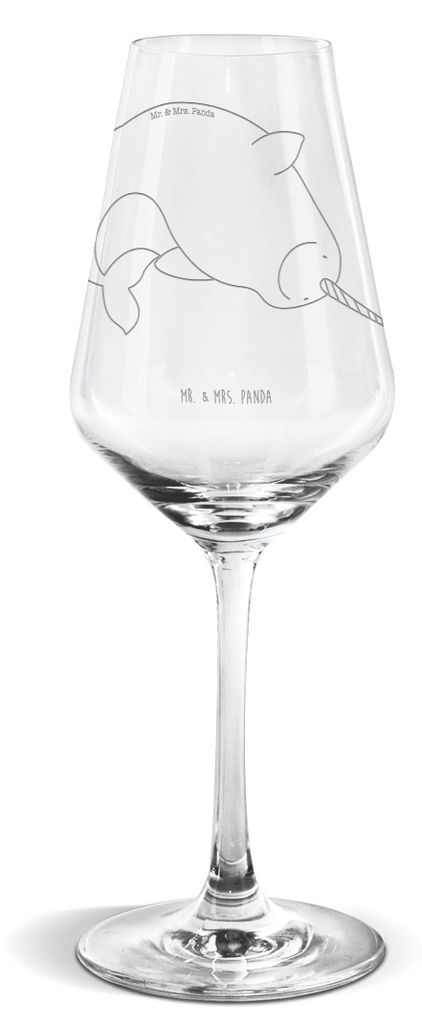 Mr. & Mrs. Panda Weinglas Narwal - Transparent - Geschenk, Meer, Aufräumen, Kinderzimmer, Hausfrau, Wal, Putzen, Weißwein Glas, Weißweinkelch, K...