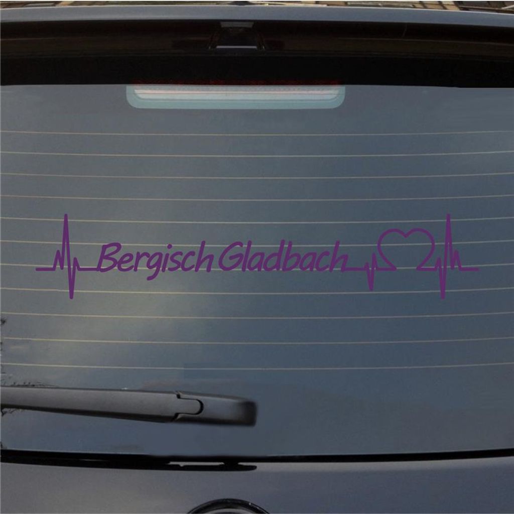 Heckscheibenaufkleber Bergisch Gladbach Herzschlag Puls Stadt Liebe 55x11 cm Lila Auto Aufkleber Sticker