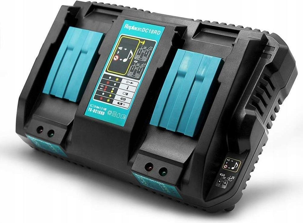 Doppel-Ladegerät PowerFix DC18RD – 18V Li-Ion | 4A Schnellladung | LED Anzeige | Thermo- und Überlastschutz | Kompatibel Makita Akkus