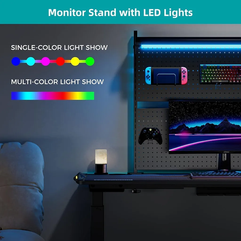 Bureau ergonomique LED pour setup double écran - Idéal Streaming et Jeu - 3