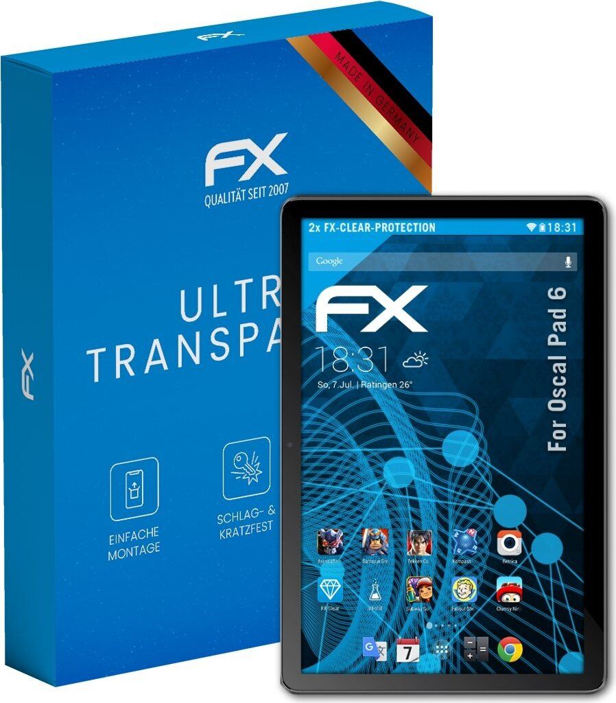 atFoliX FX-Clear 2x Schutzfolie kompatibel mit Oscal Pad 6 Displayschutzfolie