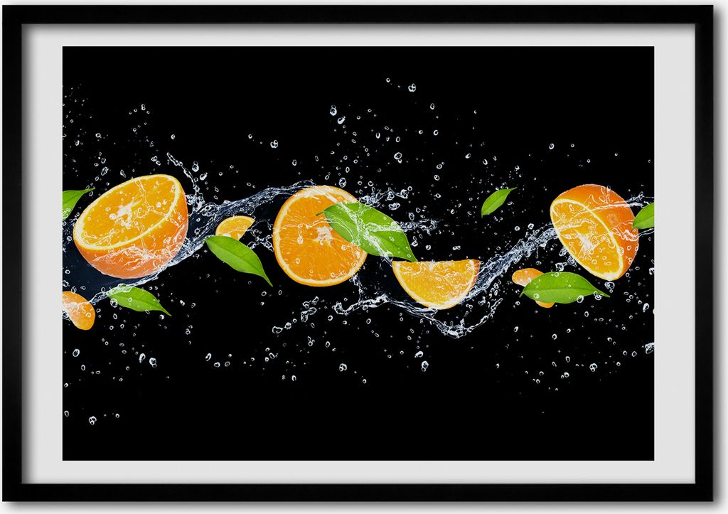 Bild - Bilderrahmen - 100 cm x 70 cm - MDF - Rahmen - Foto - Wandkunst Orangen und Wasser