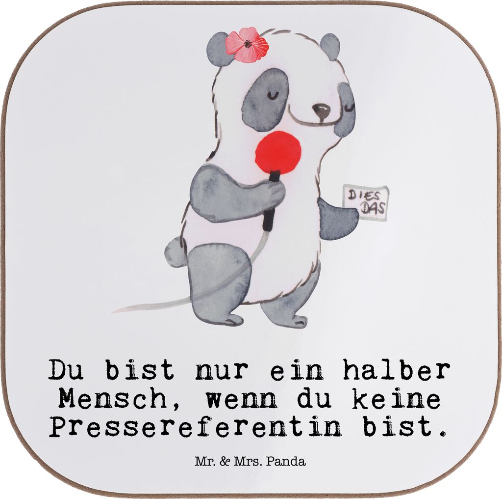 Mr. & Mrs. Panda Getränkeuntersetzer Pressereferentin Herz - Weiß - Geschenk, Holzuntersetzer, Studium, gläseruntersetzer, Coaster, Witzig, Unte...