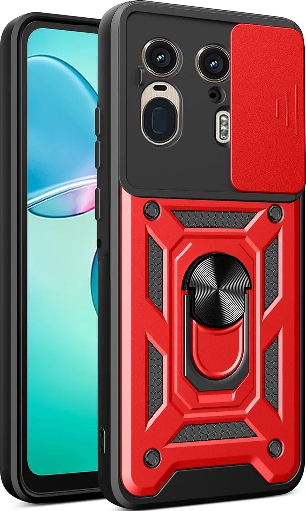 Custodia per Motorola Edge 50 Ultra, custodia in silicone TPU Bumper con supporto ad anello, protezione per fotocamera rossa