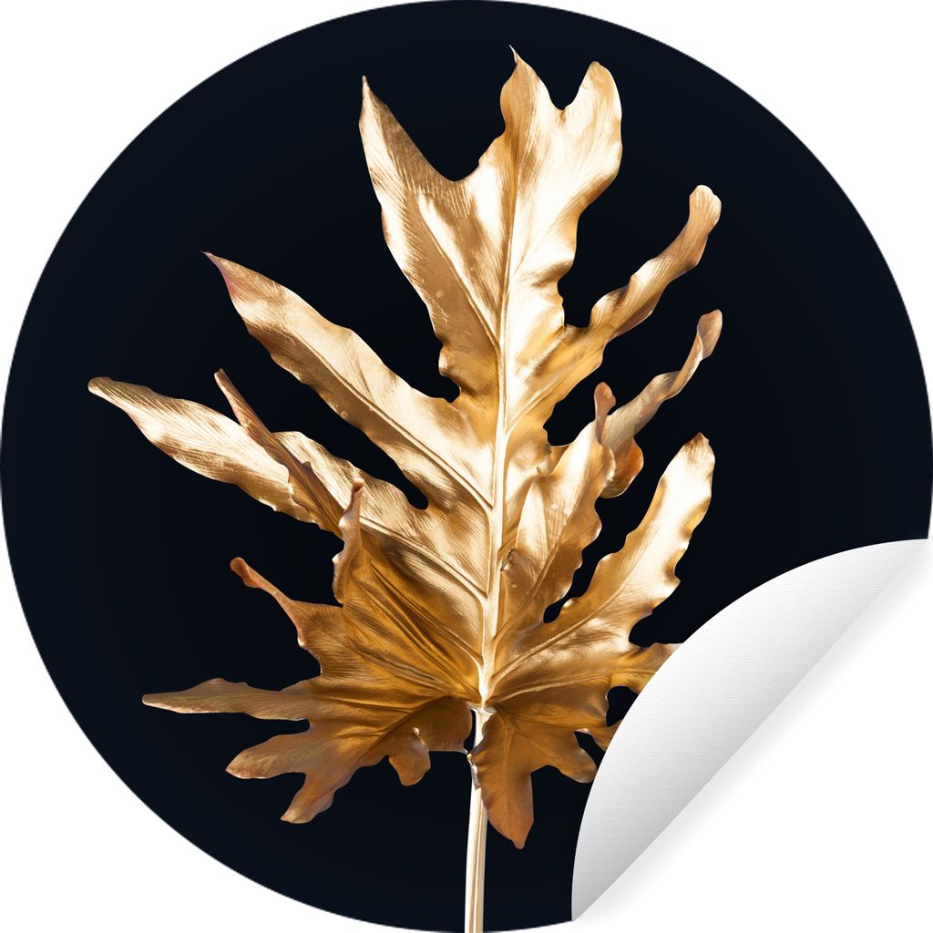 MuchoWow Runde Wandtattoo - Wandsticker Tapete Aufkleber Blätter - Gold - Herbst - Natur - Luxus Ø 30 cm Selbstklebend und Repositionierbar - W...