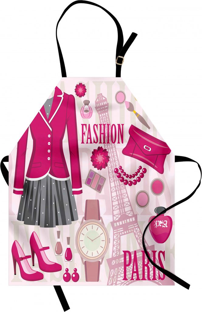 ABAKUHAUS Mädchen Kochschürze, Mode-Thema in Paris mit Outfits Dress Watch Geldbörse Parfüm Parisienne Wahrzeichen, Farbfest Höhenverstellbar ...