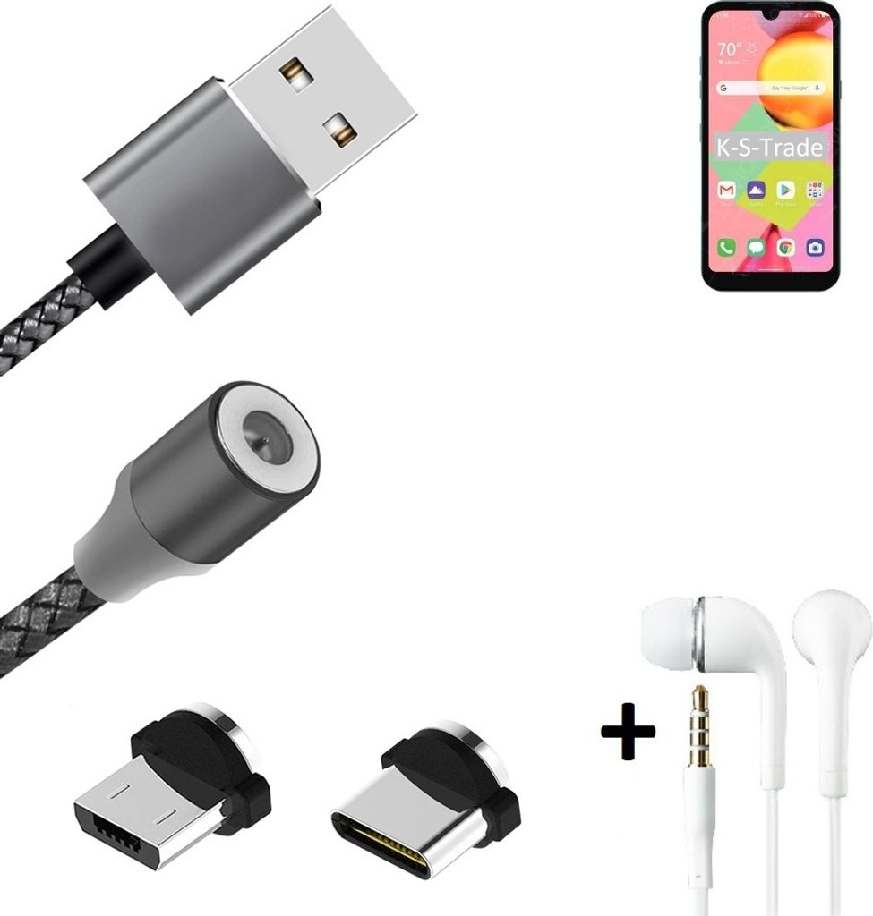 K-S-Trade Hochwertiges Magnet-Lade-kabel Sync-Kabel Daten-Kabel + Kopfhörer für LG Electronics Risio 4 mit USB-Typ-C-Anschluss und
