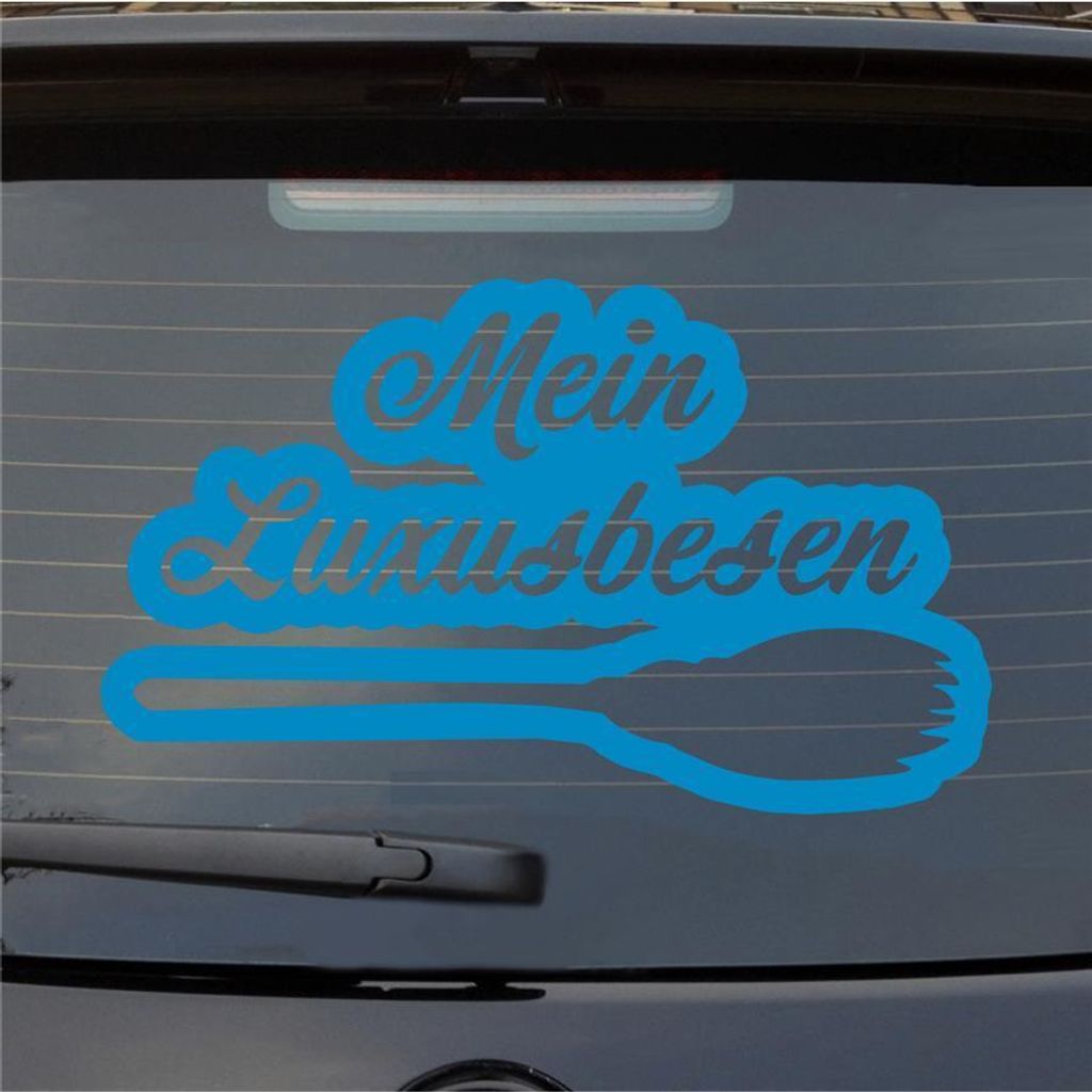 Heckscheibenaufkleber Mein Luxusbesen Hexe Witch 55x33 cm Hellblau Auto Aufkleber Sticker
