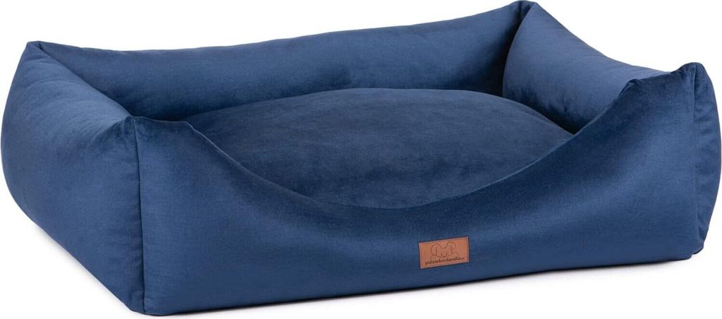 Oaza Velvet Hundebett mit Rand, Haustierbett, Bett, Bodenbett, Hundekissen, Hundesofa, Katzenbett, Hundekörbchen, Hundecouch, L (80x60, Marine)