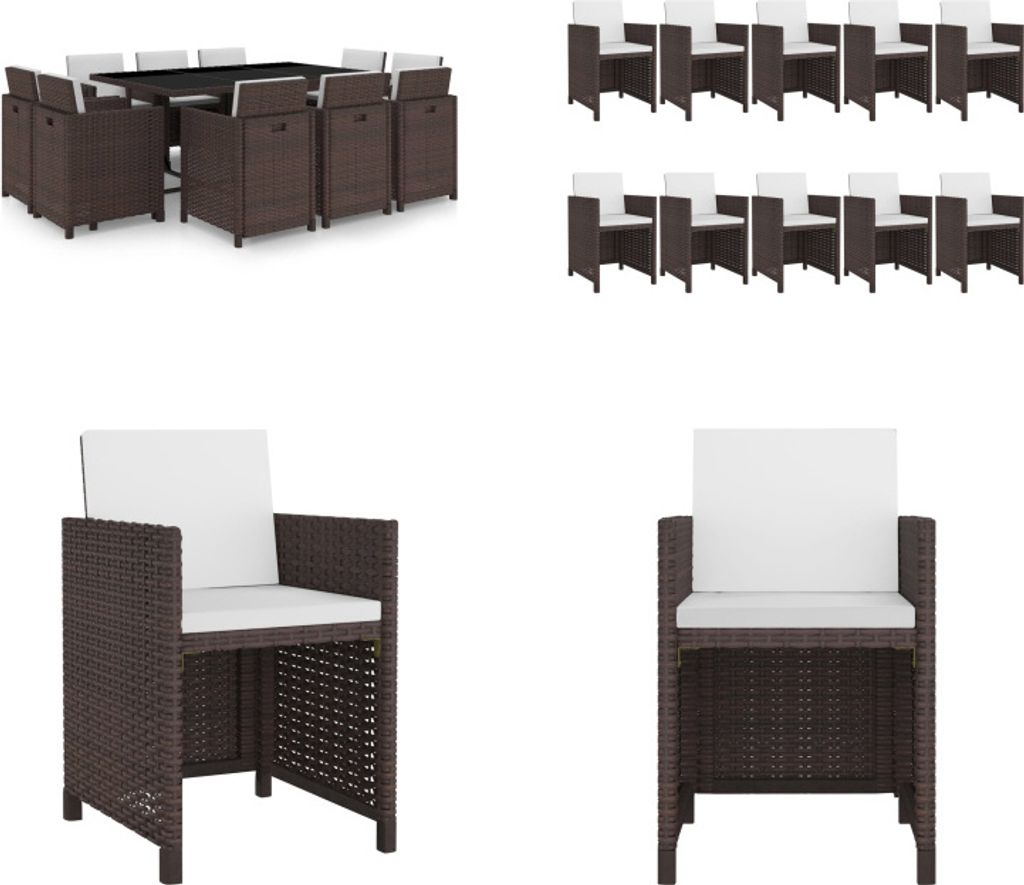 vidaXL 11 tlg. Garten Essgruppe mit Auflagen Poly Rattan Braun - Gartenmöbel-Set - Gartenmöbel-Sets - Gartentisch Und Stühle - Gartentische Und ...