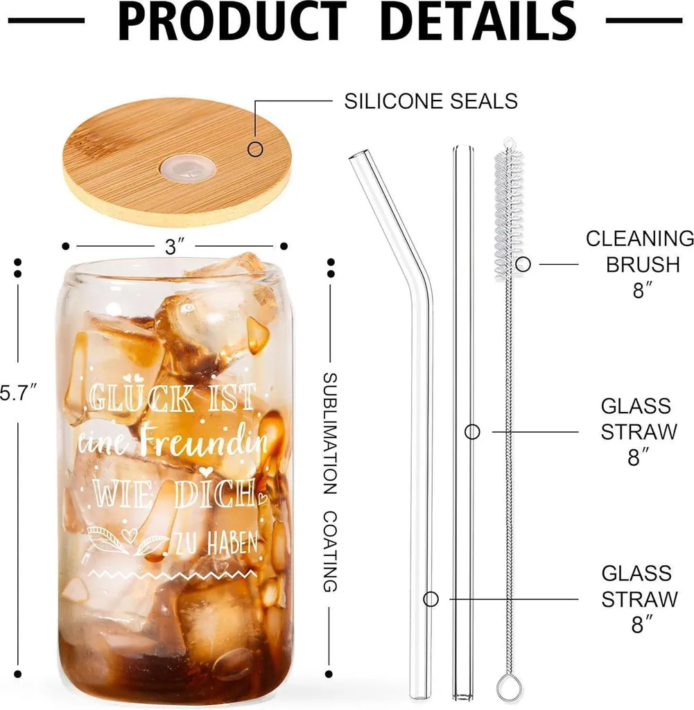 Set Bicchieri da Caffè Freddo Juratar 16oz - Design Minimal con Straw - 5