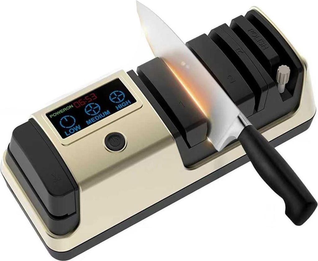 5-in-1 Diamant-Messerschärfer elektrisch – 3 einstellbare Geschwindigkeiten, LCD-Display, für gerade Messer