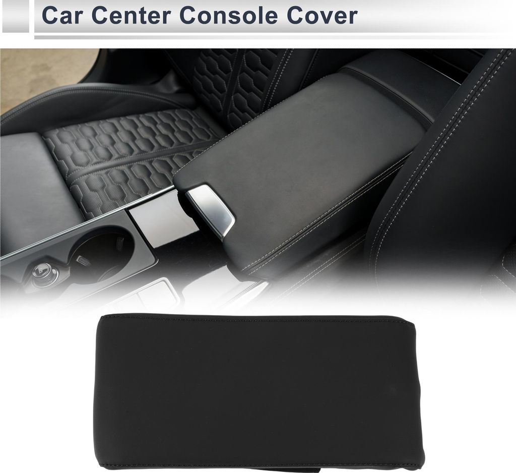 Auto Mittelkonsole Abdeckung Auto Armlehne Abdeckung 12.6"x6.3"x1.97" Schwarz Nappa Leder Memory Schaum