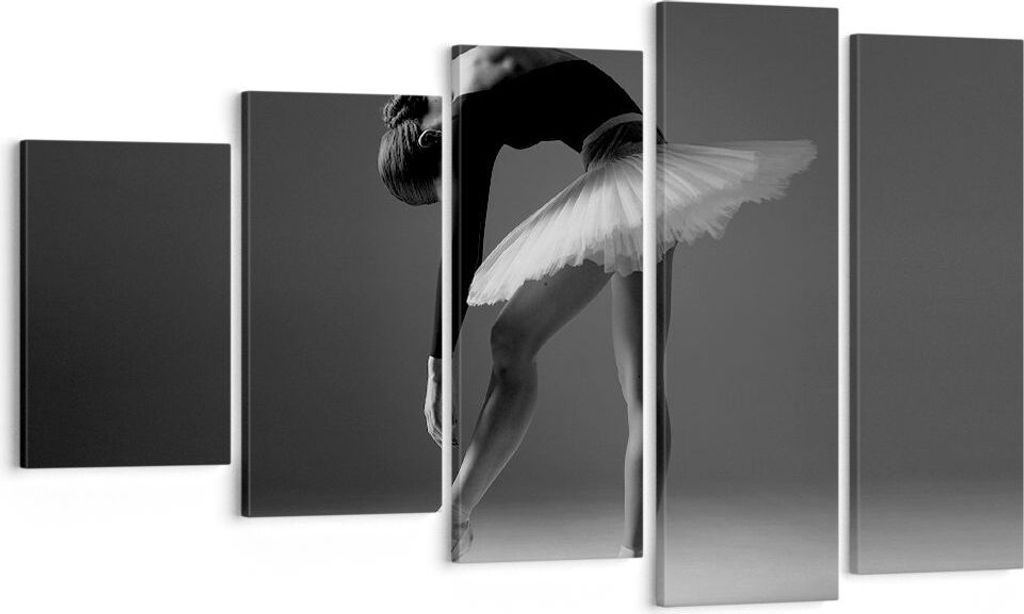 Bild auf Leinwand - Leinwandbild - 5 Teile - Ballerina Figur Schwarz und Weiß - 100x60cm - Wand Bild - Wanddeko - Wandbilder - Leinwanddruck - Bil...