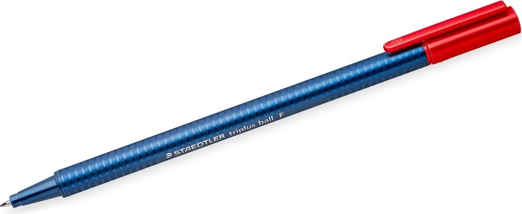 Kugelschreiber triplus ball Kappenmodell F rot Packung mit Produktbild 
