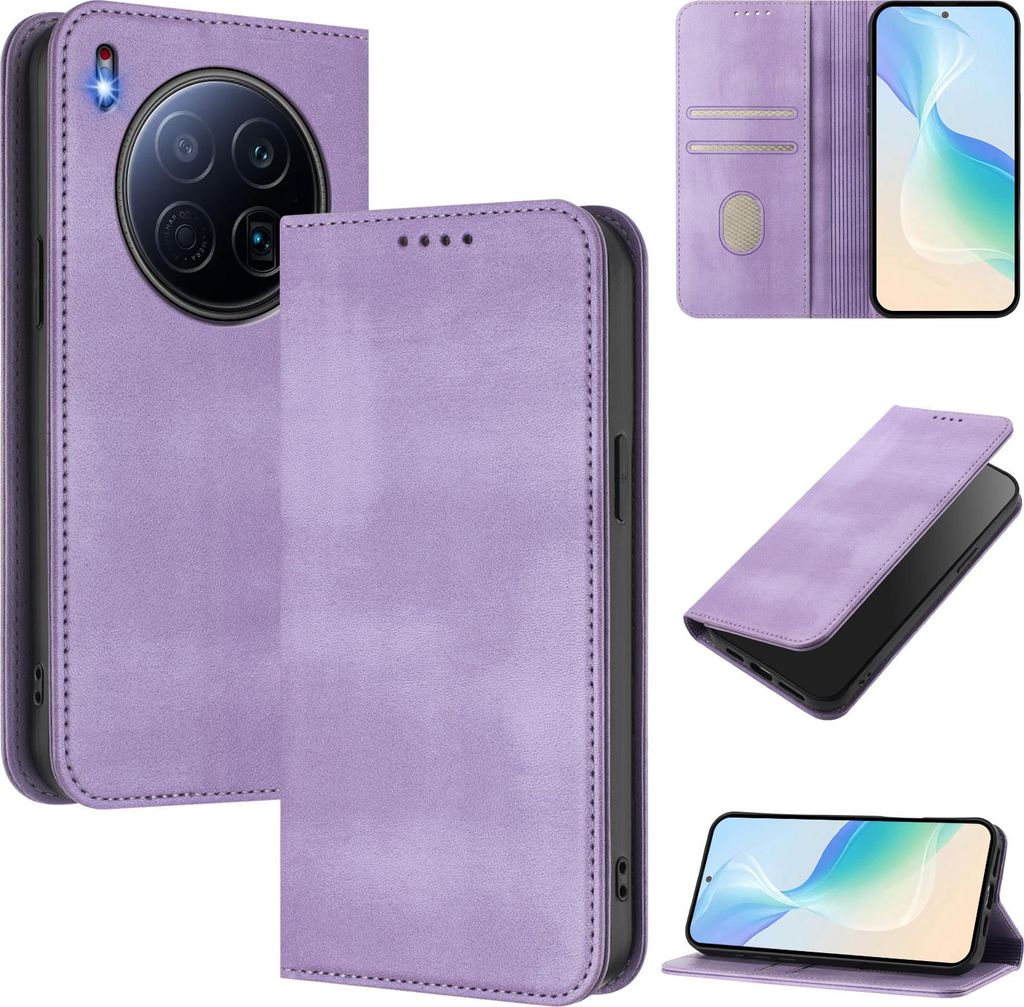 Handyhülle für Tecno Camon 40 Premier, Vintage Leder RFID Schutz Kartenfach Standfunktion Magnetische Klapphülle Violett